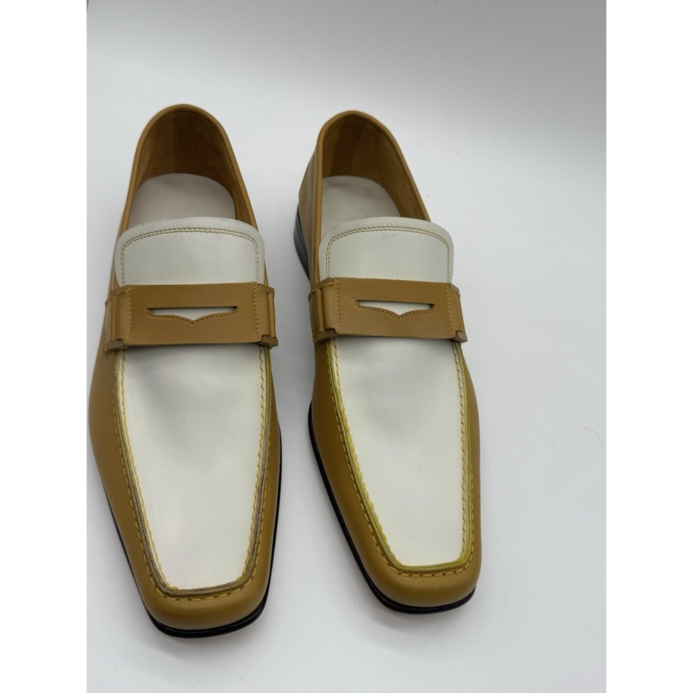 Salvatore Ferragamo Men's Leather‎ Loafers Camel Ivory Italy US 8.5 E New